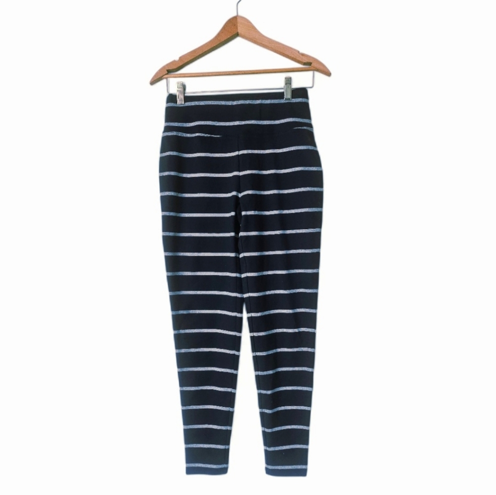 Diane Gilman Luxe Sport‎ Blue Gray Striped Loungewear Cotton Blend Leggings XS